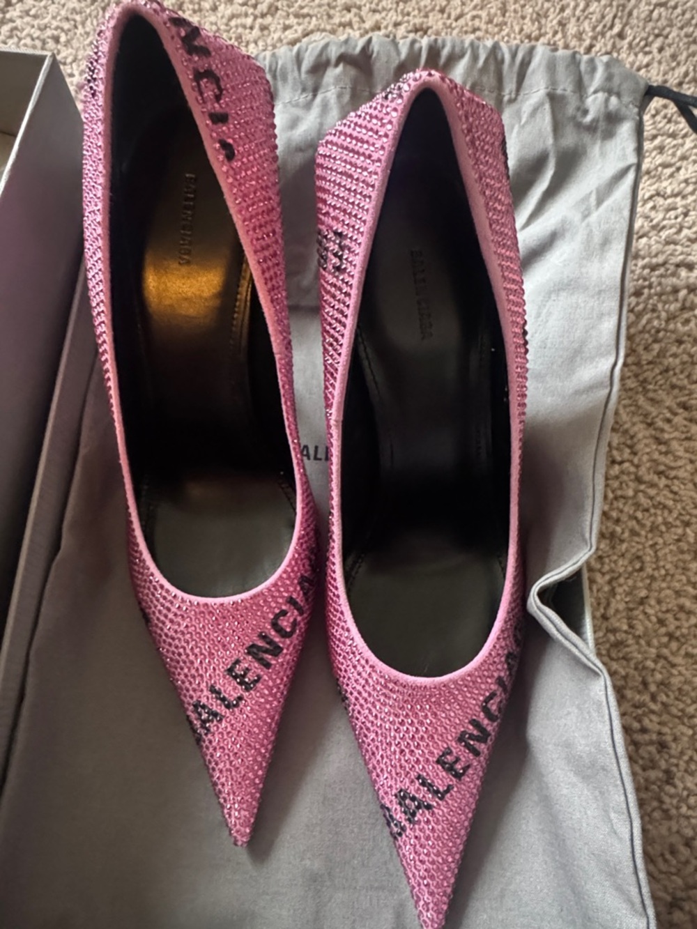 Balenciaga Pink Crystal-Embellished Pointed Toe Stiletto Pumps - Picture 3 of 9